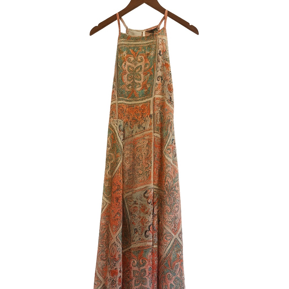 Suzanne Betro Asymmetrical Dress in Orange and Green